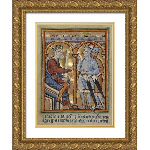 Herod Giving Orders to His Soldiers Gold Ornate Wood Framed Art Print with Double Matting by Illuminator, Unknown 12th Century English