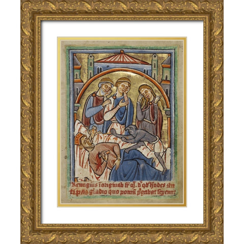The Suicide of Herod Gold Ornate Wood Framed Art Print with Double Matting by Illuminator, Unknown 12th Century English