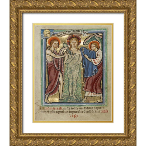 The Baptism of Christ Gold Ornate Wood Framed Art Print with Double Matting by Illuminator, Unknown 12th Century English
