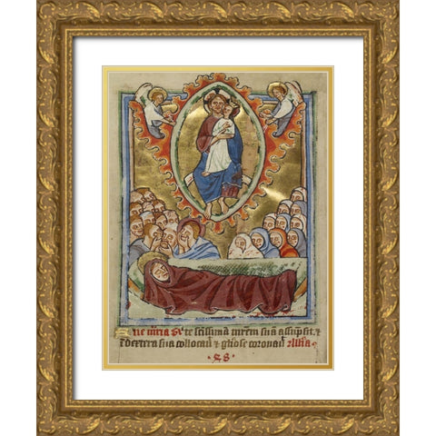 The Death of the Virgin Gold Ornate Wood Framed Art Print with Double Matting by Illuminator, Unknown 12th Century English