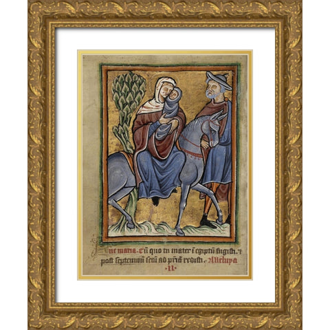 The Flight into Egypt Gold Ornate Wood Framed Art Print with Double Matting by Illuminator, Unknown 12th Century English