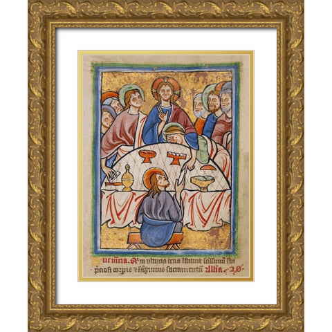 The Last Supper Gold Ornate Wood Framed Art Print with Double Matting by Illuminator, Unknown 12th Century English