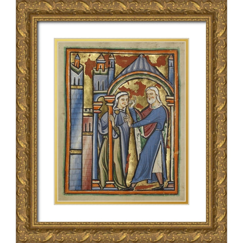 The Meeting at the Golden Gate Gold Ornate Wood Framed Art Print with Double Matting by Illuminator, Unknown 12th Century English