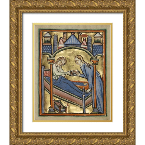 The Birth of the Virgin Gold Ornate Wood Framed Art Print with Double Matting by Illuminator, Unknown 12th Century English