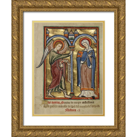 The Annunciation Gold Ornate Wood Framed Art Print with Double Matting by Illuminator, Unknown 12th Century English
