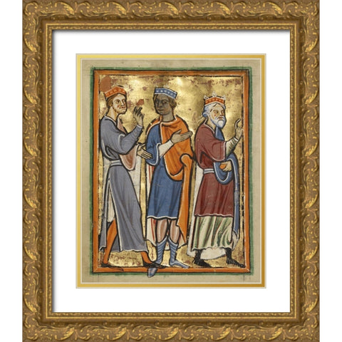 The Magi Approaching Herod Gold Ornate Wood Framed Art Print with Double Matting by Illuminator, Unknown 12th Century English