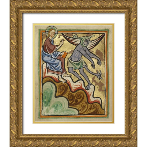 The Third Temptation Gold Ornate Wood Framed Art Print with Double Matting by Illuminator, Unknown 12th Century English