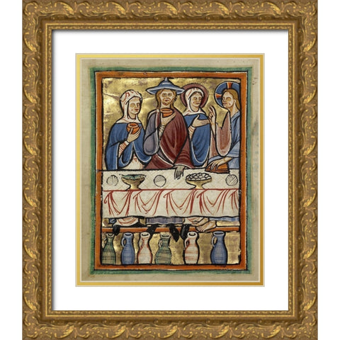 The Marriage at Cana Gold Ornate Wood Framed Art Print with Double Matting by Illuminator, Unknown 12th Century English