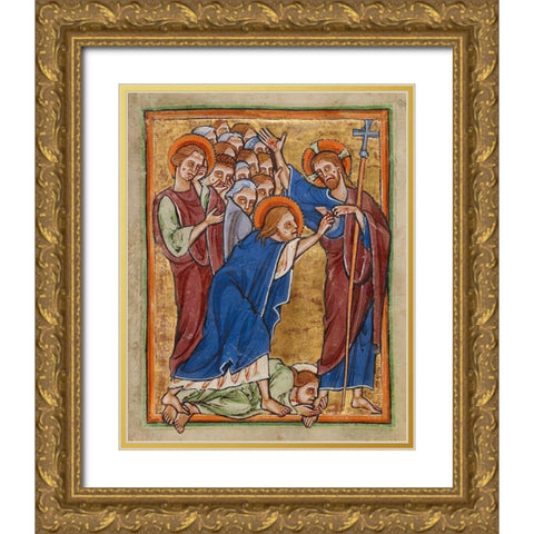 Doubting Thomas Gold Ornate Wood Framed Art Print with Double Matting by Illuminator, Unknown 12th Century English