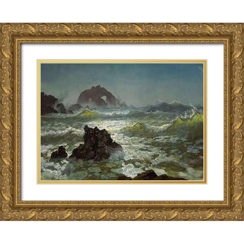 Seal Rock, California Gold Ornate Wood Framed Art Print with Double Matting by Bierstadt, Albert