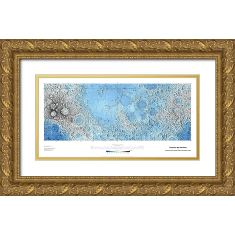 Decorative Topographic Map of the Moon, Projection Gold Ornate Wood Framed Art Print with Double Matting by United States Geological Survey