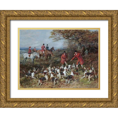 Hunters and Hounds Gold Ornate Wood Framed Art Print with Double Matting by Hardy, Heywood