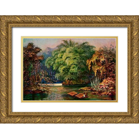 Riesenbambus von Ceylon Fahrt auf dem Schwarzen FluÃŸ Kalu Ganga Gold Ornate Wood Framed Art Print with Double Matting by Haeckel, Ernst