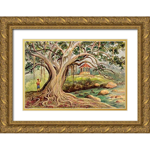 Gummibaum auf Java Ficus elastica in Buitenzorg Gold Ornate Wood Framed Art Print with Double Matting by Haeckel, Ernst