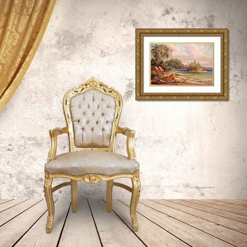 Cocos-Insel bei Belligemma (Gan-Duva) Ceylon Gold Ornate Wood Framed Art Print with Double Matting by Haeckel, Ernst