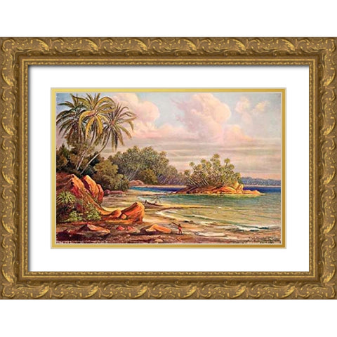 Cocos-Insel bei Belligemma (Gan-Duva) Ceylon Gold Ornate Wood Framed Art Print with Double Matting by Haeckel, Ernst