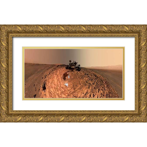 Curiosity Self-Portrait at Buckskin Drilling Site on Mount Sharp Gold Ornate Wood Framed Art Print with Double Matting by Curiosity