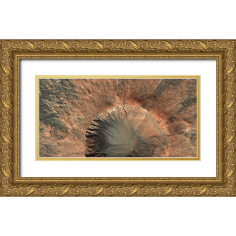 Mars HiRISE - Crater near Sirenum Fossae Gold Ornate Wood Framed Art Print with Double Matting by NASA