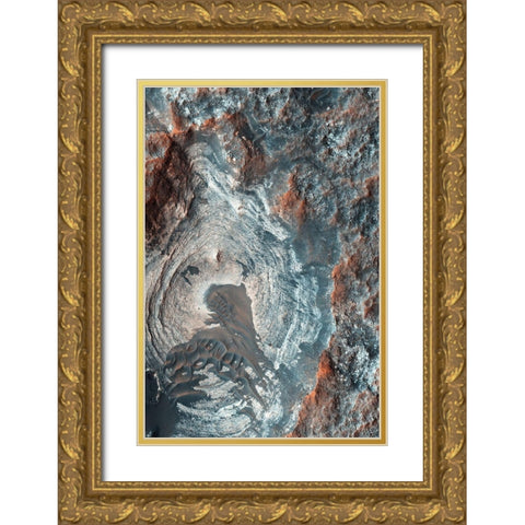 Mars HiRISE - Surface Layers and Dark Dunes Gold Ornate Wood Framed Art Print with Double Matting by NASA