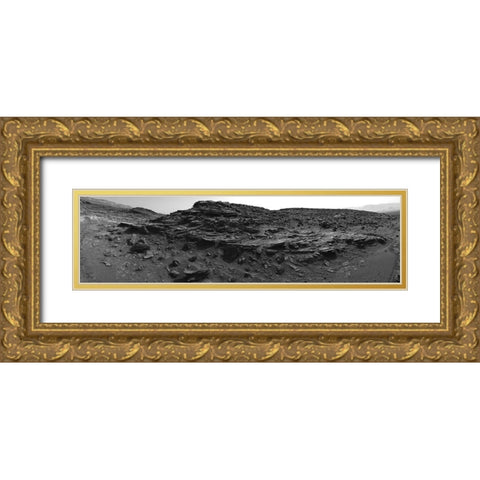 Mars Gale Crater - Panoramic Mosaic, July 17, 2015 Gold Ornate Wood Framed Art Print with Double Matting by NASA