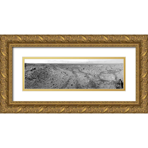 Mars Gale Crater with Tire Tracks - Panoramic Mosaic, August 15, 2014 Gold Ornate Wood Framed Art Print with Double Matting by NASA
