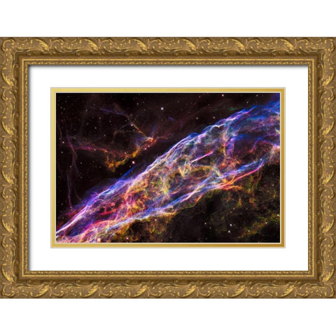 Veil Nebula - NGC 6960 - Cygnus Loop Gold Ornate Wood Framed Art Print with Double Matting by NASA