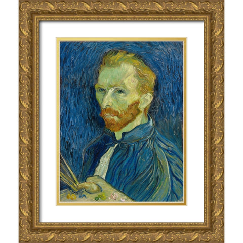 Self-Portrait, 1889 Gold Ornate Wood Framed Art Print with Double Matting by Van Gogh, Vincent