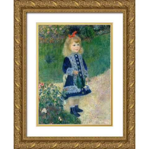 A Girl with a Watering Can, 1876 Gold Ornate Wood Framed Art Print with Double Matting by Renoir, Pierre-Auguste