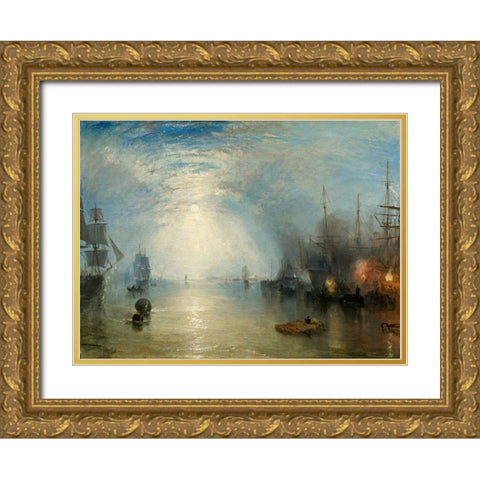 Keelmen Heaving in Coals by Moonlight, 1835 Gold Ornate Wood Framed Art Print with Double Matting by Turner, Joseph Mallord--William