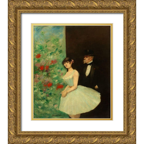 Behind the Scenes, c. 1880 Gold Ornate Wood Framed Art Print with Double Matting by Forain, Jean-Louis