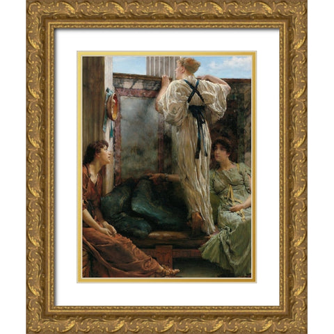 Who Is It?, 1863 Gold Ornate Wood Framed Art Print with Double Matting by Alma-Tadema, Sir Lawrence