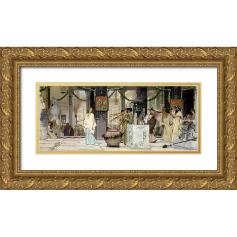 The Vintage Festival, 1871 Gold Ornate Wood Framed Art Print with Double Matting by Alma-Tadema, Sir Lawrence