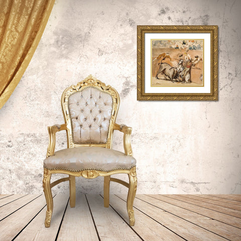 Bullfight Gold Ornate Wood Framed Art Print with Double Matting by Manet, Edouard