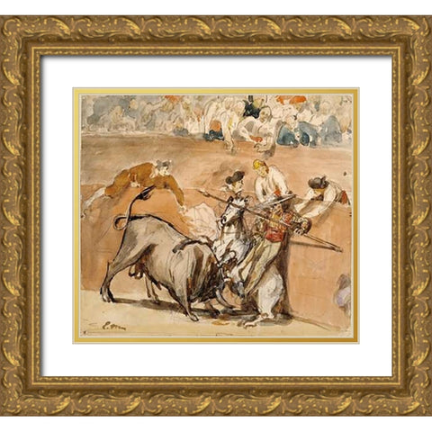 Bullfight Gold Ornate Wood Framed Art Print with Double Matting by Manet, Edouard