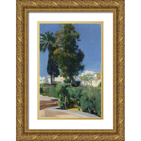 Corner of the Garden, Alcazar, Sevilla Gold Ornate Wood Framed Art Print with Double Matting by Bastida, Joaquin Sorolla y