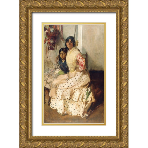Pepilla the Gypsy and Her Daughter Gold Ornate Wood Framed Art Print with Double Matting by Bastida, Joaquin Sorolla y