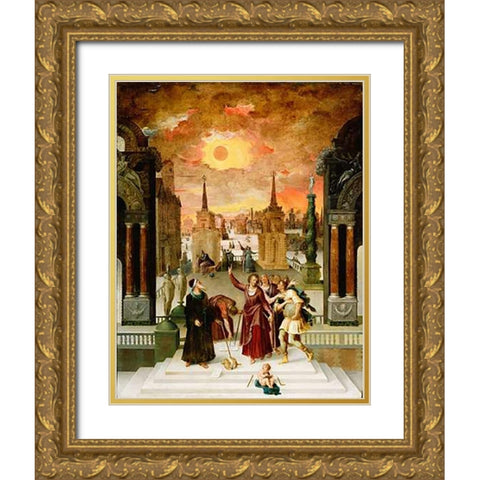 Dionysius the Areopagite Converting the Pagan Philosophers Gold Ornate Wood Framed Art Print with Double Matting by Caron, Antoine