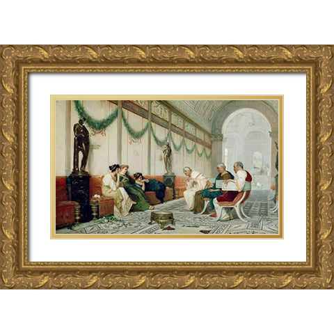 Interior of Roman Building with Figures Gold Ornate Wood Framed Art Print with Double Matting by Forti, Ettore