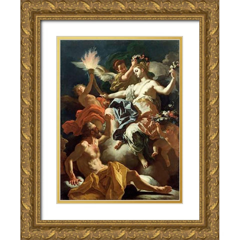 Aurora Taking Leave of Tithonus Gold Ornate Wood Framed Art Print with Double Matting by Solimena, Francesco