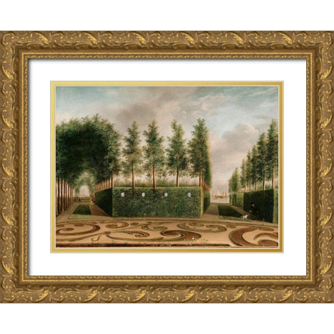 A Formal Garden Gold Ornate Wood Framed Art Print with Double Matting by Janson, Johannes