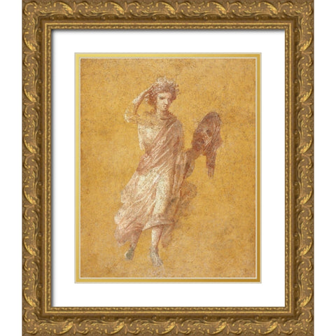 Fragment of a Yellow Fresco Panel with Muse Gold Ornate Wood Framed Art Print with Double Matting by Artisan, Unknown 1st Century Roman