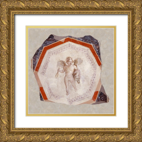 Fresco Depicting Cupid holding Two Sticks and a Pail Gold Ornate Wood Framed Art Print with Double Matting by Artisan, Unknown 1st Century Roman