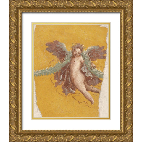 Fresco Fragment Gold Ornate Wood Framed Art Print with Double Matting by Artisan, Unknown 1st Century Roman