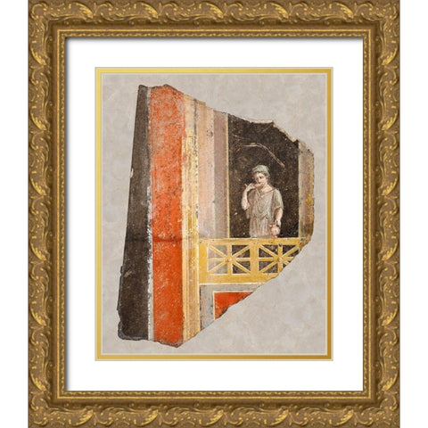 Fresco Fragment: Woman on a Balcony Gold Ornate Wood Framed Art Print with Double Matting by Artisan, Unknown 1st Century Roman