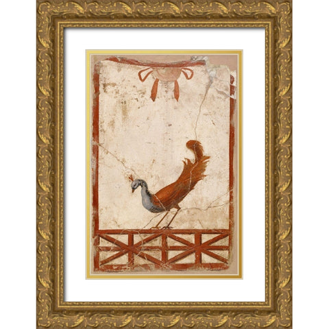 Wall Fragment with a Peacock Gold Ornate Wood Framed Art Print with Double Matting by Artisan, Unknown 1st Century Roman