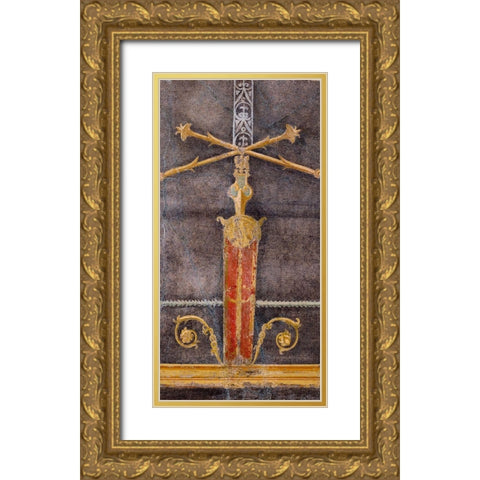 Wall Fragment with Architectural Motifs on Black Ground Gold Ornate Wood Framed Art Print with Double Matting by Artisan, Unknown 1st Century Roman