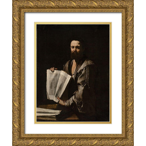 Euclid Gold Ornate Wood Framed Art Print with Double Matting by de Ribera, Jusepe