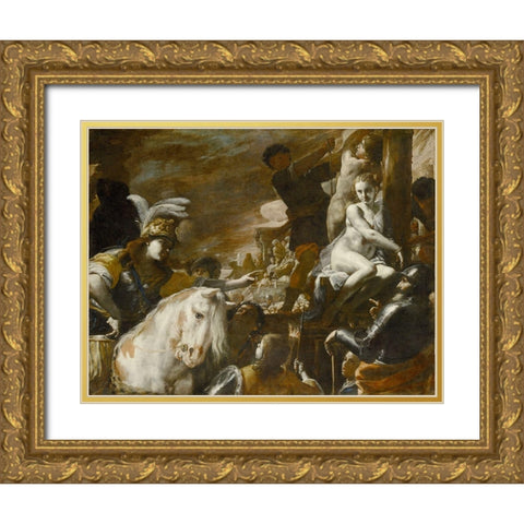 Clorinda Rescuing Sofronia and Olindo Gold Ornate Wood Framed Art Print with Double Matting by Preti, Mattia