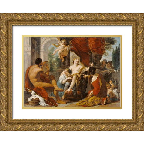 Hercules and Omphale Gold Ornate Wood Framed Art Print with Double Matting by Garzi, Luigi