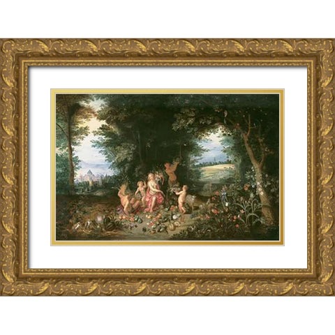 Landscape with Ceres (Allegory of Earth) Gold Ornate Wood Framed Art Print with Double Matting by Brueghel, Jan II